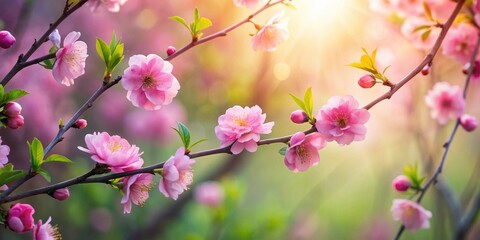 Obraz premium Delicate Pink Blossoms in Soft Sunlight A Springtime Floral Display of Nature's Beauty