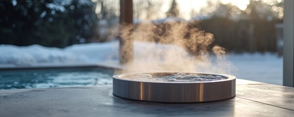 Outdoor hot tub steaming in winter