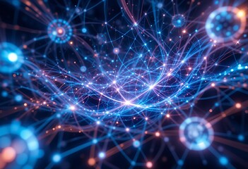 Fototapeta premium Futuristic Digital Network of Glowing Connections and Data Nodes