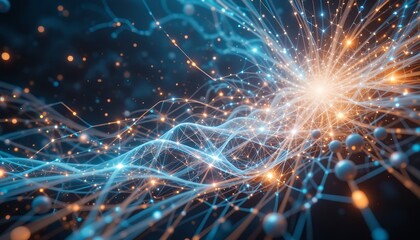 Fototapeta premium Futuristic Digital Network of Glowing Connections and Data Nodes