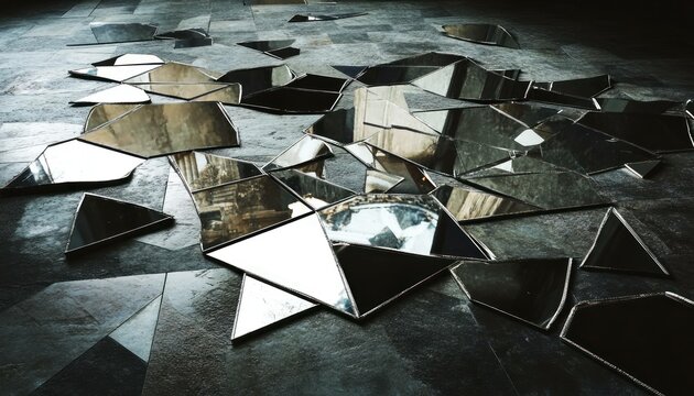 Reflective Fragments: An Arrangement of Mirrored Shards on Textured Surface