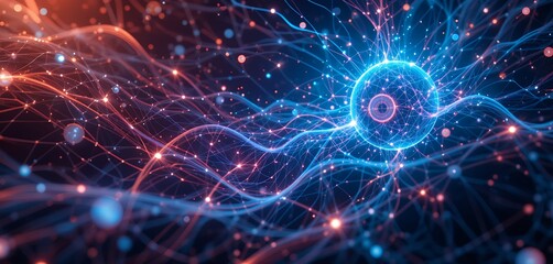 Futuristic Digital Network of Glowing Connections and Data Nodes