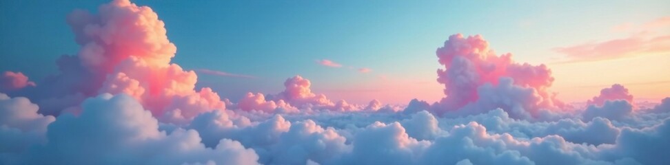 Swirling clouds of pink and orange dance across a vast blue expanse, evoking a sense of tranquility, gentle, nature, peaceful
