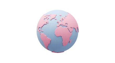 Fototapeta premium Pastel Globe Illustration of Earth with Pink Continents on White