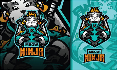 Cat ninja mascot logo