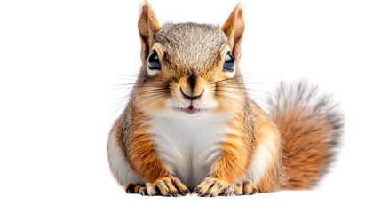 Cute squirrel on hind legs isolated on white background