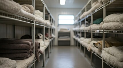 Obraz premium Cozy Dog Shelters with Soft Blankets and Calm Environment