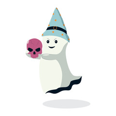 Happy Halloween Ghost with Cartoon Design. Isolated Vector Character.