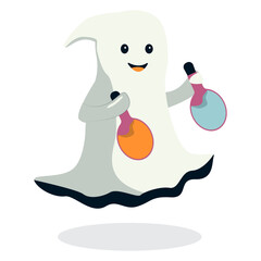 Happy Halloween Ghost with Cartoon Design. Isolated Vector Character.