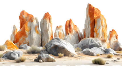 Desert stone formations isolated on white background