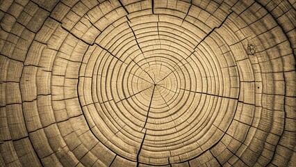 Tree Trunk Cross Section With Annual Rings and Cracks