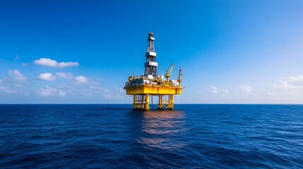Offshore Oil Drilling Platform in the Calm Ocean Under Clear Blue Sky