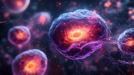 Fototapeta premium Pathogen Cell Microscopic Medical Infection Glowing Organism Digital Bacteria Structure Particle photo