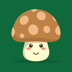 Vector smiling mushroom character in a kawaii style