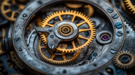 Obraz premium Close-up view of intricate watch gears. Complex mechanism of timekeeping