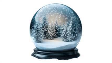 Empty snow globe with glass reflection, realistic, isolated on white background