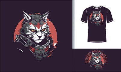 Cat Samurai Comander T-shirt Design