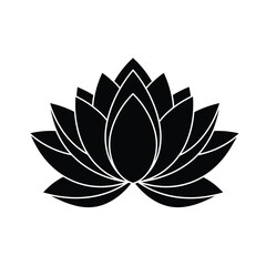 Lotus flower silhouette. This image shows a black silhouette of a lotus flower with detailed petals and stem. Vector illustration black clipart design.