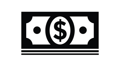 Money silhouette. This image shows a black silhouette of a dollar bill featuring a bold dollar sign in the center. Vector illustration black clipart design.