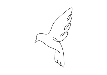 One continuous line drawing of a flying pigeon. Bird symbol of peace and freedom in simple linear style graphic illustration
