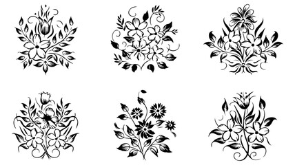 Floral vintage ornaments. Decorative plants silhouettes decorations on white background