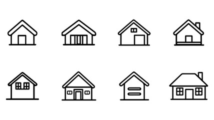 A silhouette house icon set line art on white background 