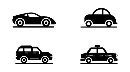 A silhouette car icon set on a white background
