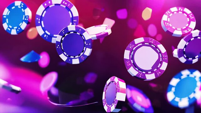 A vibrant and colorful background featuring casino chips and shapes,  perfect for showcasing themes of gambling, gaming, and excitement within  nightlife and entertainment.