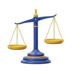 A blue and yellow scales of justice against isolated on white background