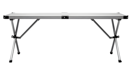Foldable rectangular table, steel frame, isolated on white background