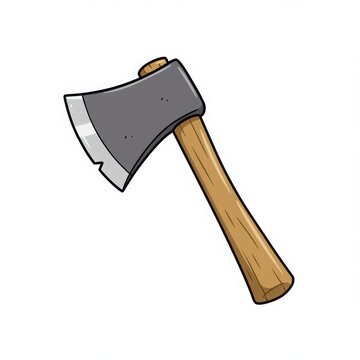 A cartoon axe with a wooden handle view isolated on white background