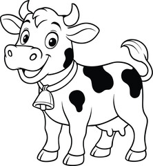 Happy Cartoon Cow Outline Drawing for Children Coloring Activity