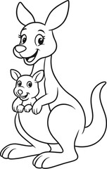 Untitled-1.cdrKangaroo with Baby Joey Coloring Page – Australian Wildlife Line Art for Children