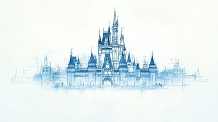 Obraz premium Blueprinted Fantasyland Castle, park sketch