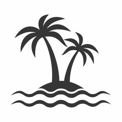 Tropical Island Vector Icon with Palm Trees.