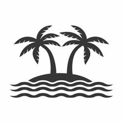 Tropical Island Vector Icon with Palm Trees.