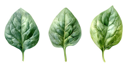Fresh spinach leaves isolated on white background, HD and realistic