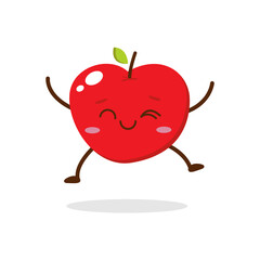 Cute red apple cartoon character with winking eye, showing a Excited pose. Perfect for kids illustrations, healthy food designs, or educational materials. Isolated on white background with soft shadow