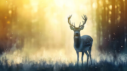 Obraz premium Majestic Deer in Golden Forest Sunlight