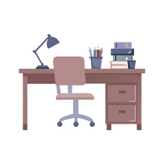 Set of Office Desk Vector, Workspace Illustration, Modern Furniture Clipart, White Background Office Design, Home Office Elements
