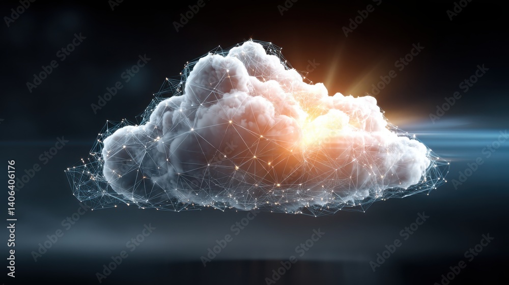 Poster abstract cloud with network of dots representing connectivity and data flow in modern digital enviro