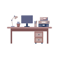 Set of Office Desk Vector, Workspace Illustration, Modern Furniture Clipart, White Background Office Design, Home Office Elements