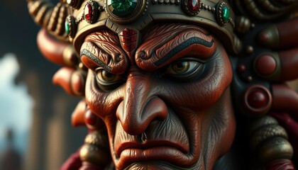 Closeup Of An Angry Mask With Intricate Details