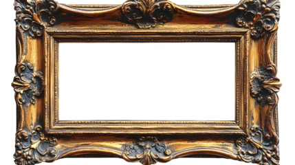 Gold rectangle frame with ornate corners isolated on white background