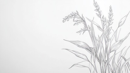 Naklejka premium Pencil Sketch Grasses on White Background