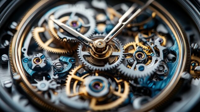 Detailed view of intricate watch gears