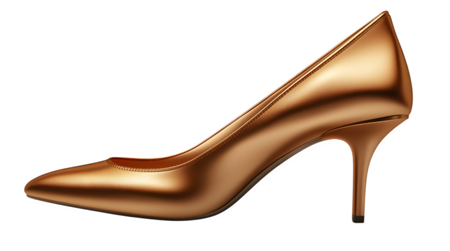 Golden high heel shoes isolated on white background, HD, realistic
