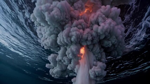 Underwater eruption chaos fire explosion outdoors