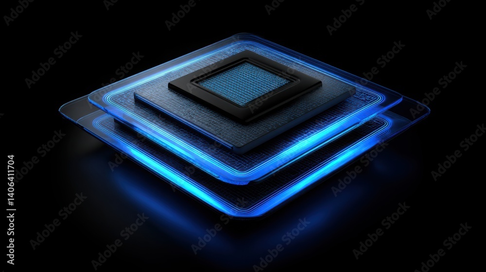 Poster a bright cpu chip embedded in a stack of reports illustrating the crucial role of technology in docu