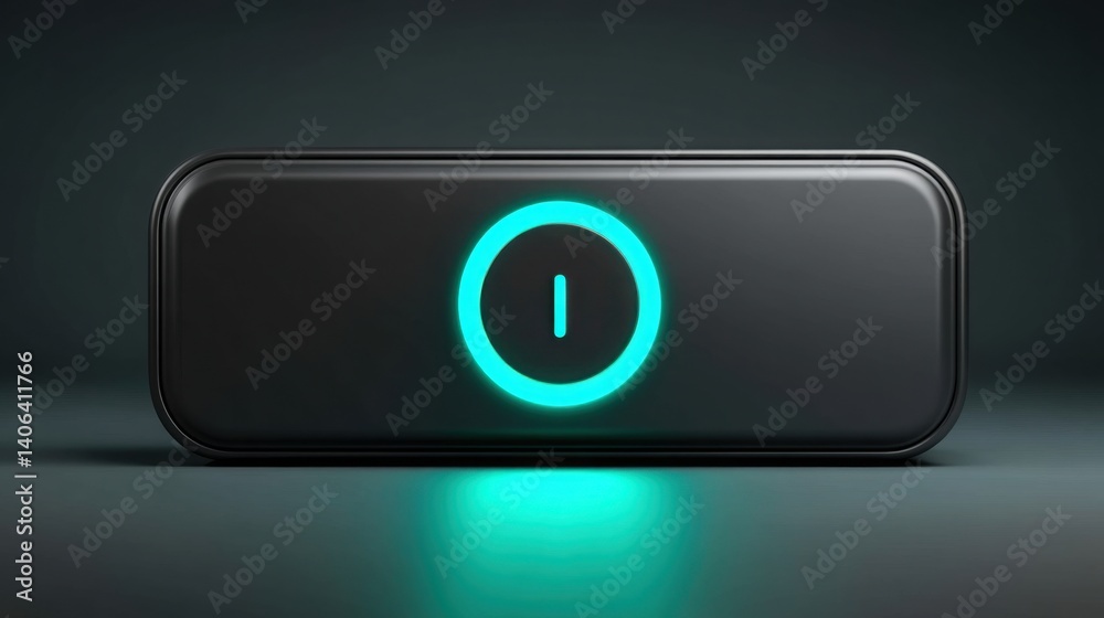 Poster black and green glowing submit button on a floating panel against a dark background for user interfa
